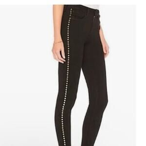 L'Agence Margot Skinny High Rise Gold Studded Stretch Jeans Noir Black Size 26